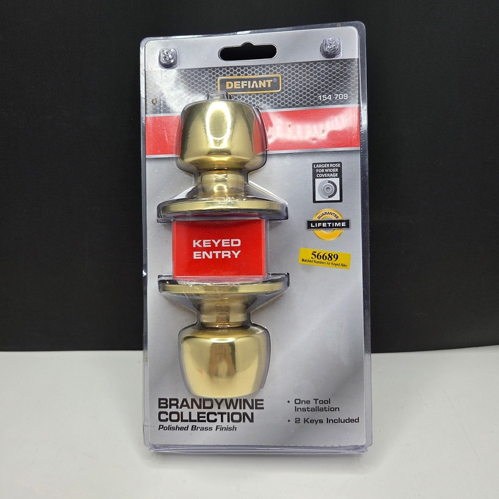 Defiant Door Knob Brandywine Collection Keyed Entry Polished Brass Gold Finish